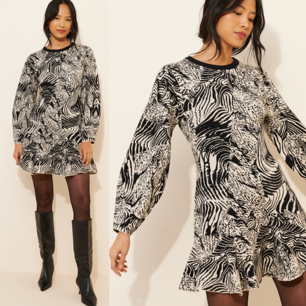 Anthropologie Black and White Patterned Sweater Dress